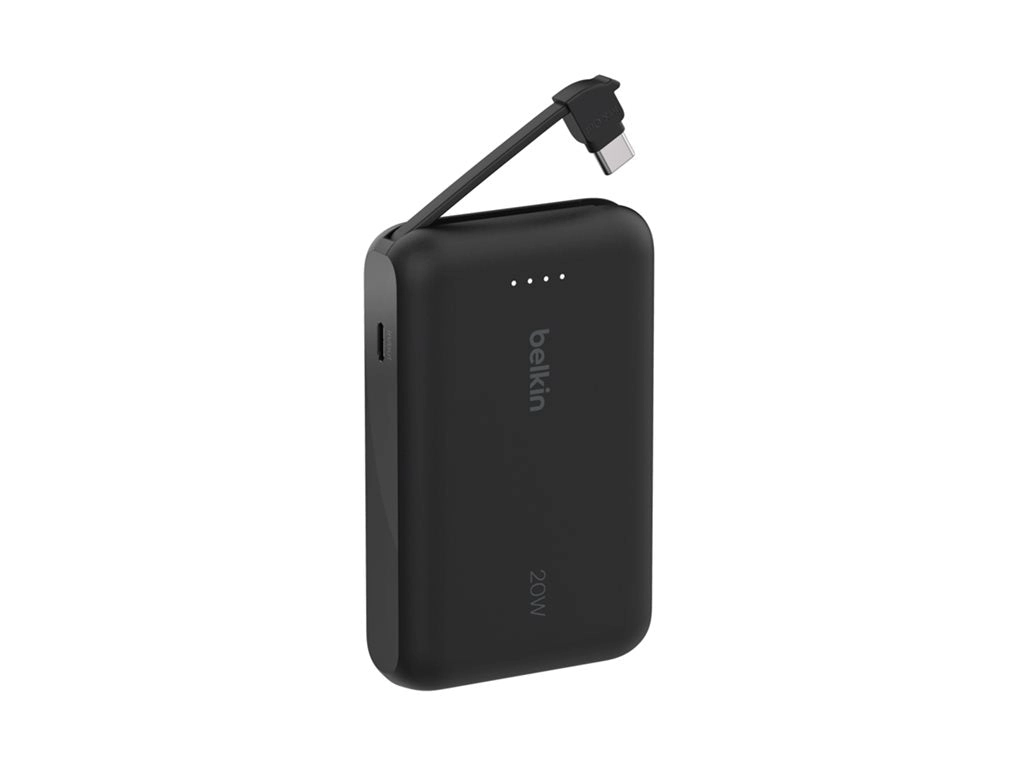 Belkin BoostCharge - Power bank - with integrated cable - 10000 mAh - 20 Watt - Fast Charge - 2 output connectors (24 pin USB-C) BPB021FQBK