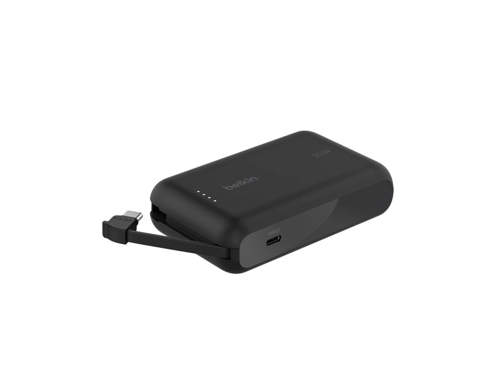 Belkin BoostCharge - Power bank - with integrated cable - 10000 mAh - 20 Watt - Fast Charge - 2 output connectors (24 pin USB-C) BPB021FQBK