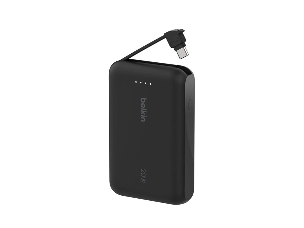 Belkin BoostCharge - Power bank - with integrated cable - 10000 mAh - 20 Watt - Fast Charge - 2 output connectors (24 pin USB-C) BPB021FQBK