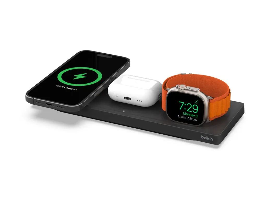 Belkin BoostCharge Pro 3-in-1 - Wireless charging pad - Fast Charge - black - for Apple AirPods; AirPods Pro; iPhone 12, 13; WIZ016TTBK