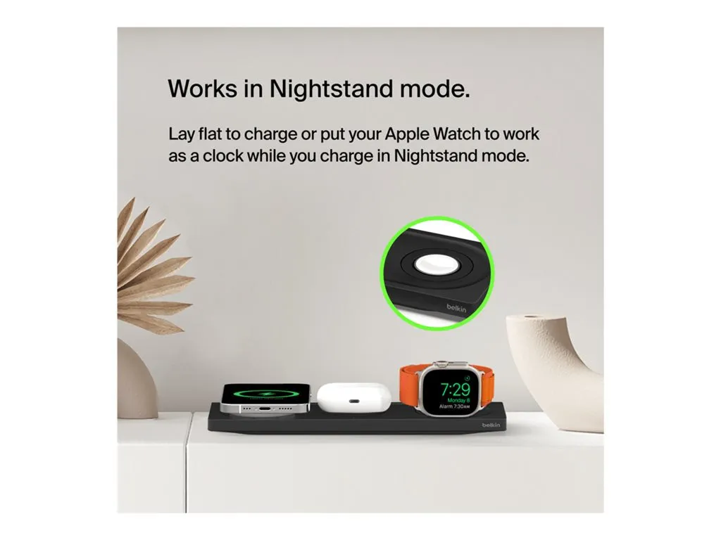Belkin BoostCharge Pro 3-in-1 - Wireless charging pad - Fast Charge - black - for Apple AirPods; AirPods Pro; iPhone 12, 13; WIZ016TTBK