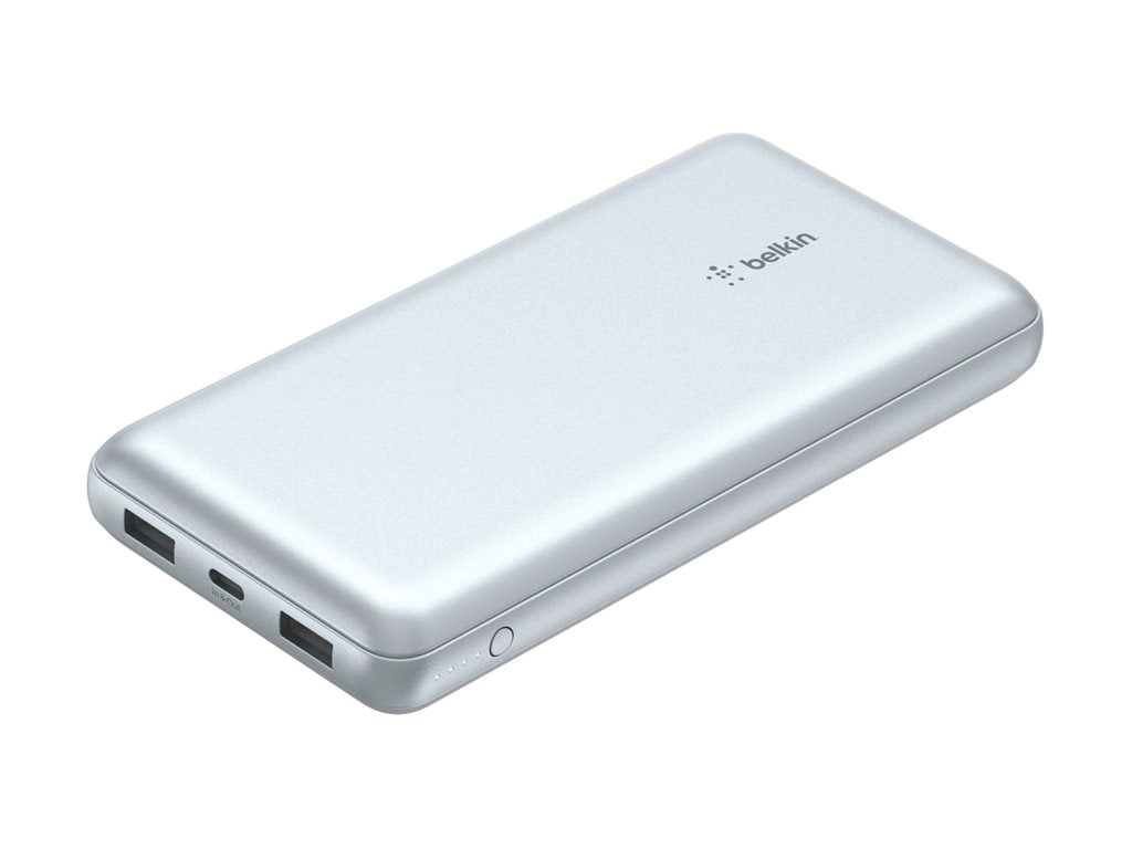 Belkin - Power bank - 10000 mAh - 15 Watt - 3 A - 3 output connectors (2 x USB, 24 pin USB-C) - on cable: USB-C - silver BPB011BTSL