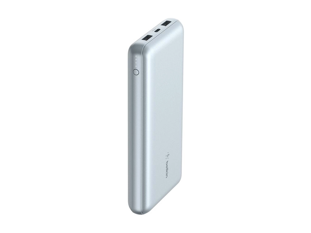 Belkin - Power bank - 10000 mAh - 15 Watt - 3 A - 3 output connectors (2 x USB, 24 pin USB-C) - on cable: USB-C - silver BPB011BTSL