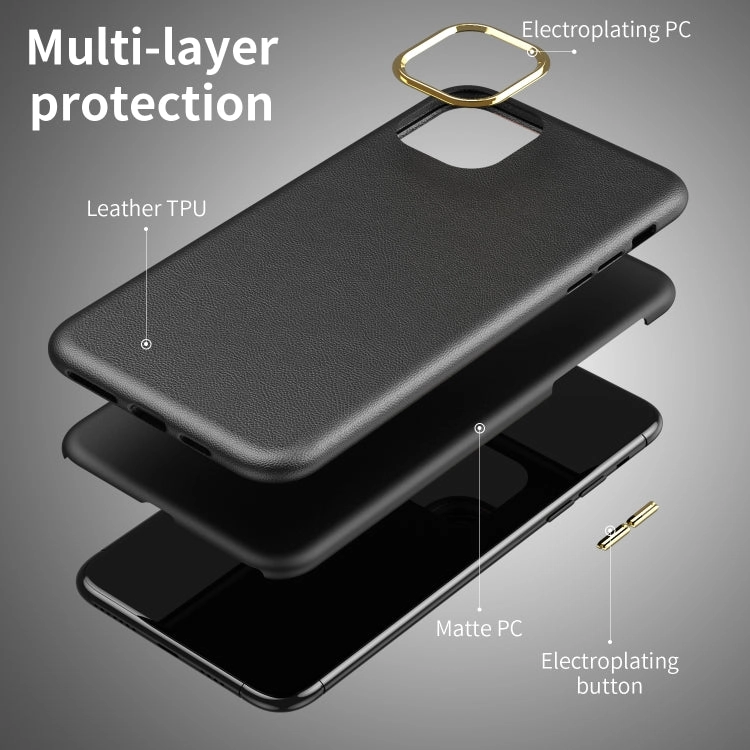 For iPhone 11 Electroplating Leather Texture PC   TPU Shockproof Case