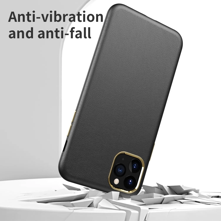 For iPhone 11 Electroplating Leather Texture PC   TPU Shockproof Case