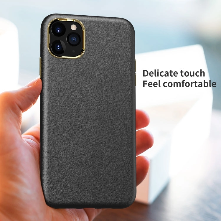 For iPhone 11 Electroplating Leather Texture PC   TPU Shockproof Case