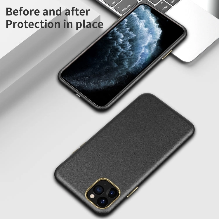 For iPhone 11 Electroplating Leather Texture PC   TPU Shockproof Case