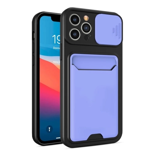 For iPhone 11 Sliding Camera Cover Design TPU   PC Shockproof Phone Case with Card Slot