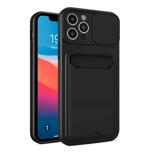For iPhone 11 Sliding Camera Cover Design TPU   PC Shockproof Phone Case with Card Slot
