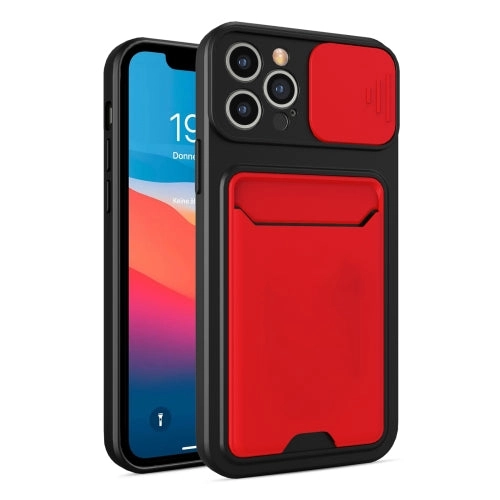 For iPhone 11 Sliding Camera Cover Design TPU   PC Shockproof Phone Case with Card Slot