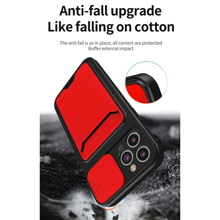 For iPhone 11 Sliding Camera Cover Design TPU   PC Shockproof Phone Case with Card Slot