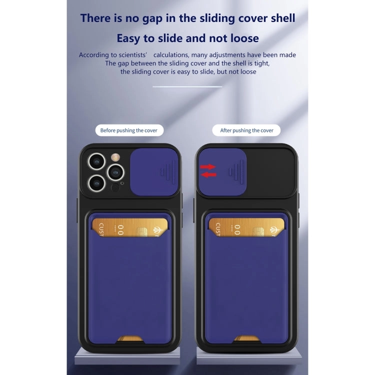 For iPhone 11 Sliding Camera Cover Design TPU   PC Shockproof Phone Case with Card Slot