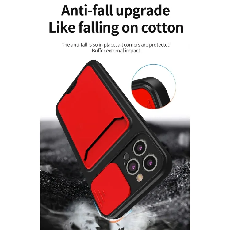 For iPhone 12 Sliding Camera Cover Design TPU   PC Shockproof Phone Case with Card Slot