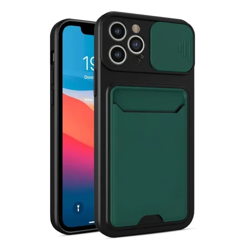 For iPhone 12 Sliding Camera Cover Design TPU   PC Shockproof Phone Case with Card Slot