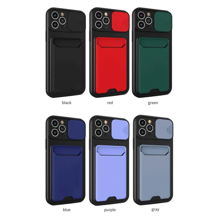 For iPhone 12 Sliding Camera Cover Design TPU   PC Shockproof Phone Case with Card Slot