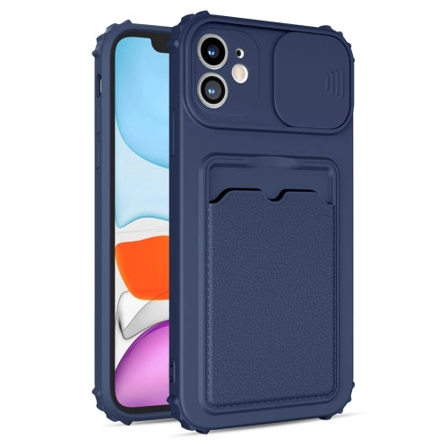 For iPhone 12 Sliding Camera Cover TPU Shockproof Case with Card Slot