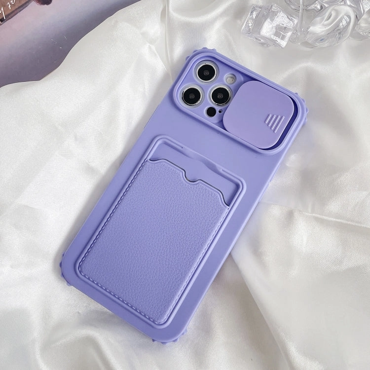 For iPhone 12 Sliding Camera Cover TPU Shockproof Case with Card Slot