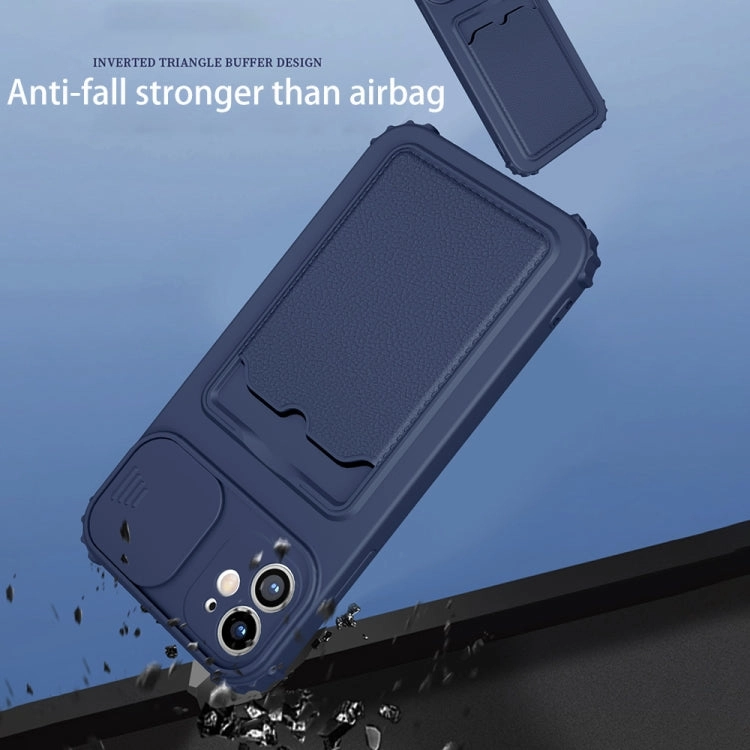 For iPhone 12 Sliding Camera Cover TPU Shockproof Case with Card Slot
