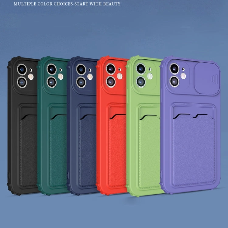 For iPhone 12 Sliding Camera Cover TPU Shockproof Case with Card Slot