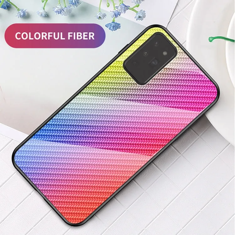 For Samsung Galaxy Note 20 Gradient Carbon Fiber Texture TPU Border Tempered Glass Case(Colorful