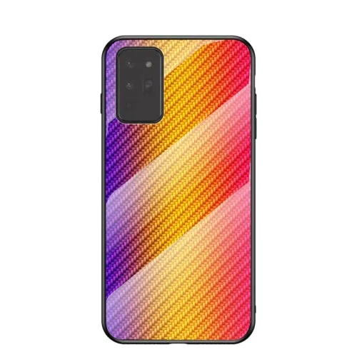 For Samsung Galaxy Note 20 Gradient Carbon Fiber Texture TPU Border Tempered Glass Case(Colorful