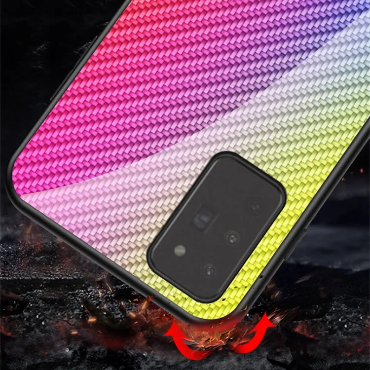 For Samsung Galaxy Note 20 Gradient Carbon Fiber Texture TPU Border Tempered Glass Case(Colorful