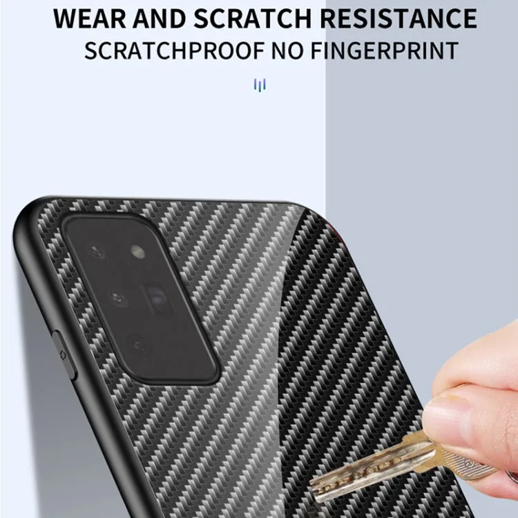 For Samsung Galaxy Note 20 Gradient Carbon Fiber Texture TPU Border Tempered Glass Case(Colorful