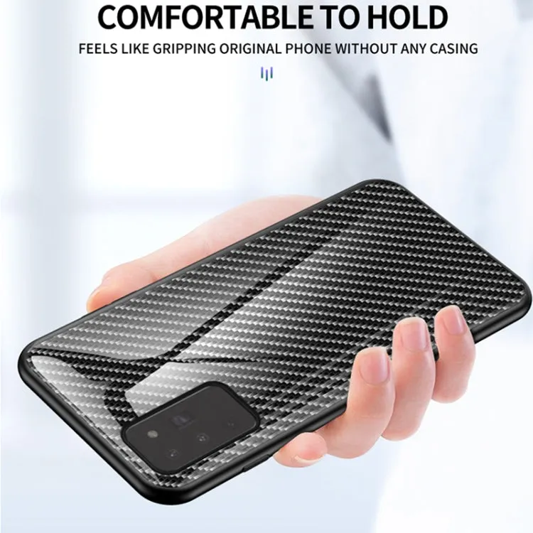 For Samsung Galaxy Note 20 Gradient Carbon Fiber Texture TPU Border Tempered Glass Case(Colorful