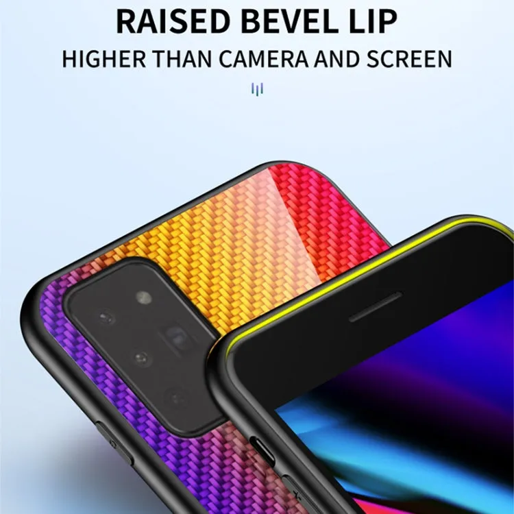 For Samsung Galaxy Note 20 Gradient Carbon Fiber Texture TPU Border Tempered Glass Case(Colorful