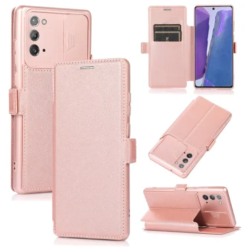 For Samsung Galaxy Note20 Push Window Double Buckle PU   Silicone Horizontal Flip Leather Case with