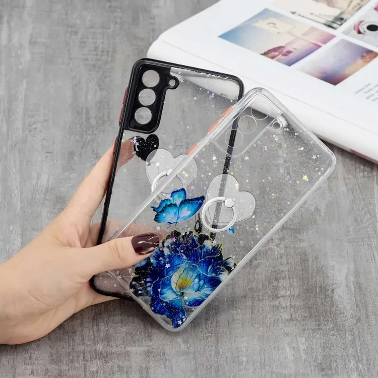 For Samsung Galaxy S21  5G Colored Drawing Starry Sky Epoxy TPU Shockproof Case with Ring