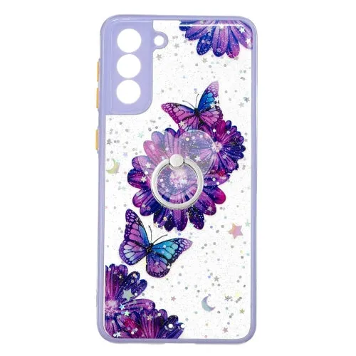 For Samsung Galaxy S21  5G Colored Drawing Starry Sky Epoxy TPU Shockproof Case with Ring