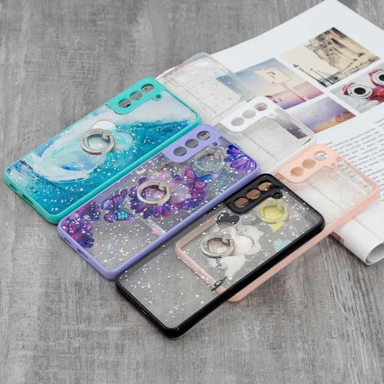 For Samsung Galaxy S21  5G Colored Drawing Starry Sky Epoxy TPU Shockproof Case with Ring