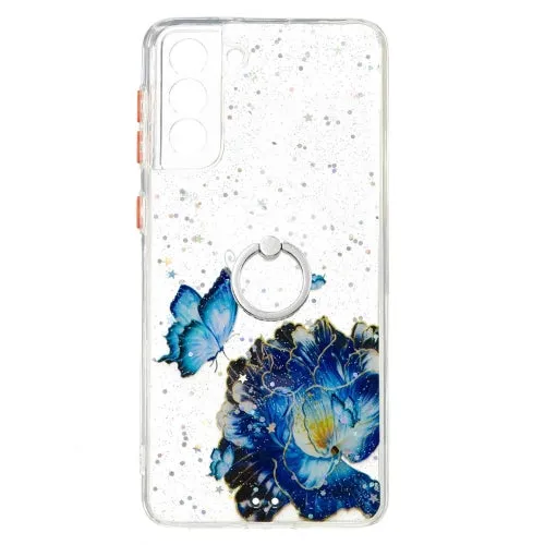 For Samsung Galaxy S21  5G Colored Drawing Starry Sky Epoxy TPU Shockproof Case with Ring