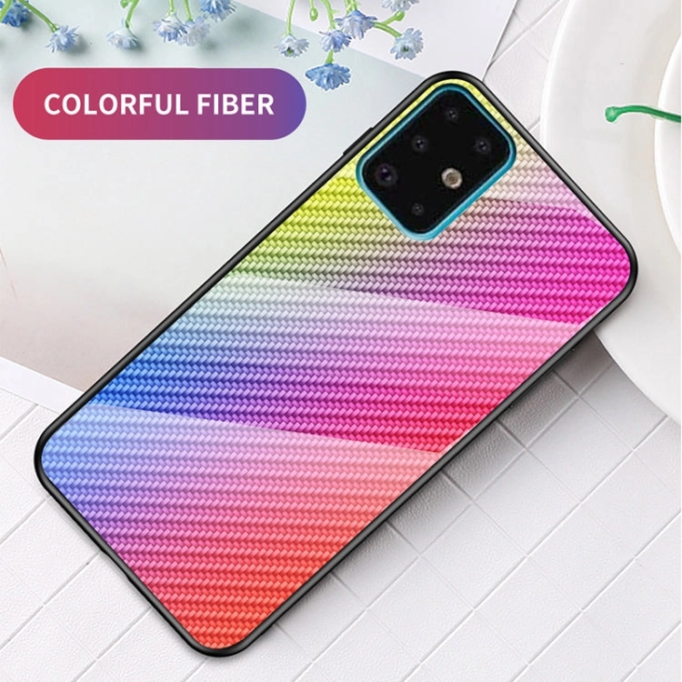 For Samsung Galaxy S21  5G Gradient Carbon Fiber Texture TPU Border Tempered Glass Case(Colorful