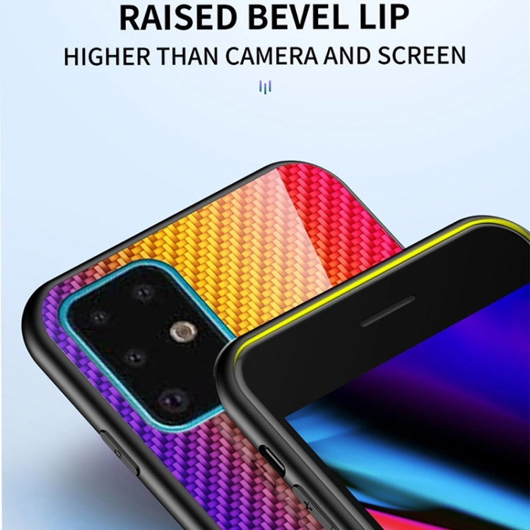 For Samsung Galaxy S21  5G Gradient Carbon Fiber Texture TPU Border Tempered Glass Case(Colorful