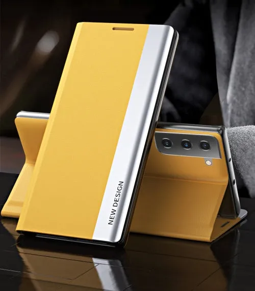 For Samsung Galaxy S21  5G Side Electroplated Magnetic Ultra-Thin Horizontal Flip Leather Case with