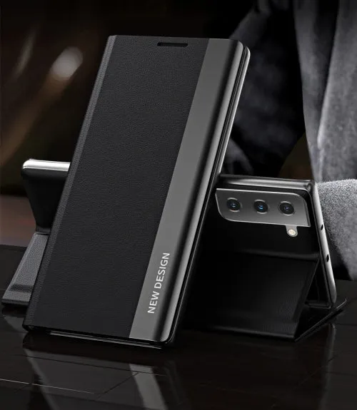 For Samsung Galaxy S21  5G Side Electroplated Magnetic Ultra-Thin Horizontal Flip Leather Case with