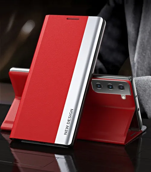 For Samsung Galaxy S21  5G Side Electroplated Magnetic Ultra-Thin Horizontal Flip Leather Case with