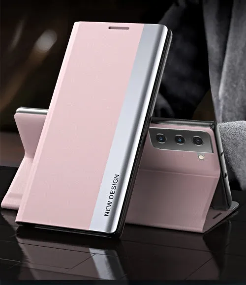 For Samsung Galaxy S21  5G Side Electroplated Magnetic Ultra-Thin Horizontal Flip Leather Case with