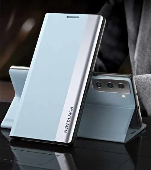 For Samsung Galaxy S21  5G Side Electroplated Magnetic Ultra-Thin Horizontal Flip Leather Case with