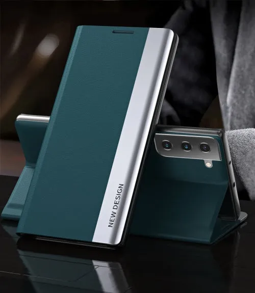 For Samsung Galaxy S21  5G Side Electroplated Magnetic Ultra-Thin Horizontal Flip Leather Case with
