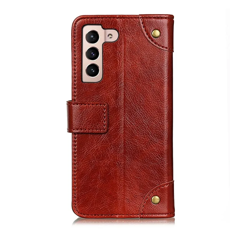 For Samsung Galaxy S22 5G Copper Buckle Nappa Texture Horizontal Flip Leather Case with Holder