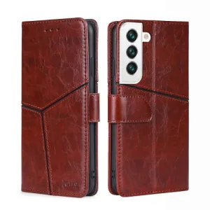 For Samsung Galaxy S22 5G Geometric Stitching Horizontal Flip Leather Case with Holder  Card