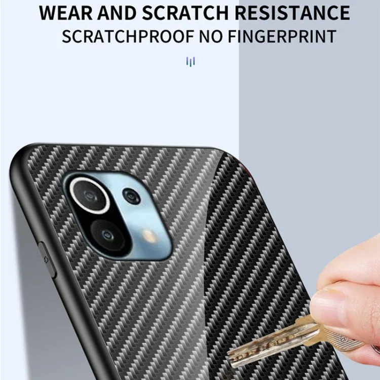For Xiaomi Mi 11 Gradient Carbon Fiber Texture TPU Border Tempered Glass Case(Colorful