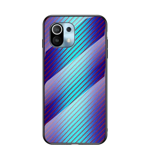 For Xiaomi Mi 11 Gradient Carbon Fiber Texture TPU Border Tempered Glass Case(Colorful