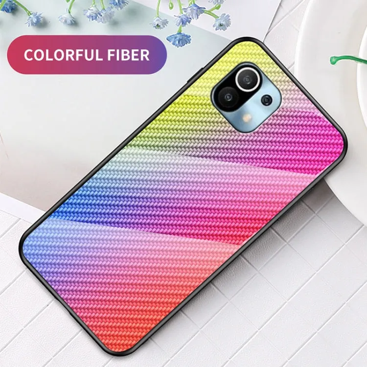 For Xiaomi Mi 11 Gradient Carbon Fiber Texture TPU Border Tempered Glass Case(Colorful