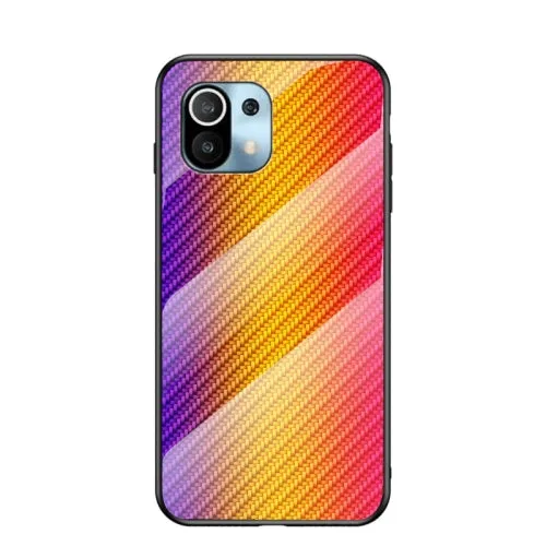 For Xiaomi Mi 11 Gradient Carbon Fiber Texture TPU Border Tempered Glass Case(Colorful