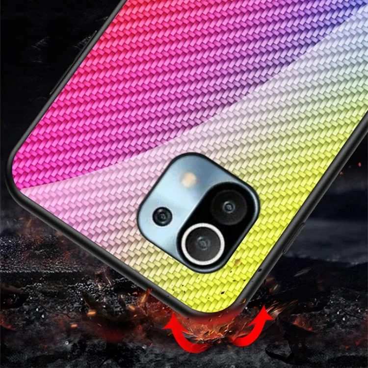 For Xiaomi Mi 11 Gradient Carbon Fiber Texture TPU Border Tempered Glass Case(Colorful