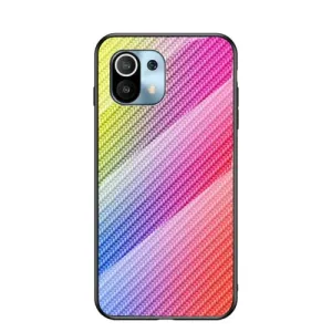 For Xiaomi Mi 11 Gradient Carbon Fiber Texture TPU Border Tempered Glass Case(Colorful